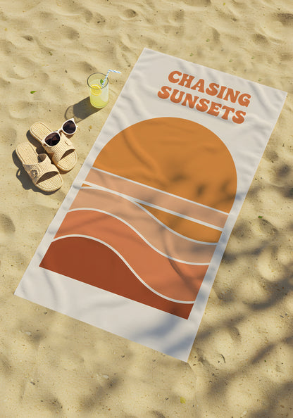 Chasing Sunsets Turuncu Plaj Havlusu – Günbatımı İlhamlı Minimalist Desen